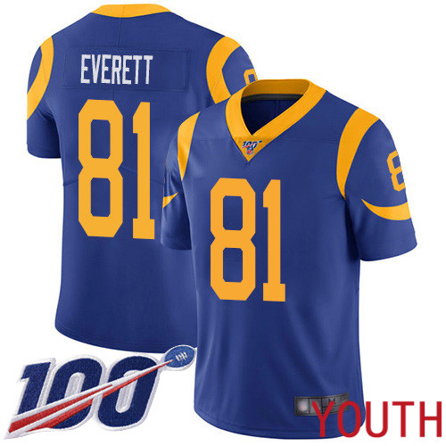 Los Angeles Rams Limited Royal Blue Youth Gerald Everett Alternate Jersey NFL Football #81 100th Season Vapor Untouchable->los angeles rams->NFL Jersey